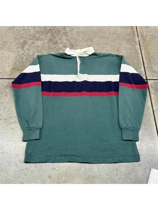 L.L. Bean Other - vintage l.l. bean green white navy and red made in usa rugby polo shirt large